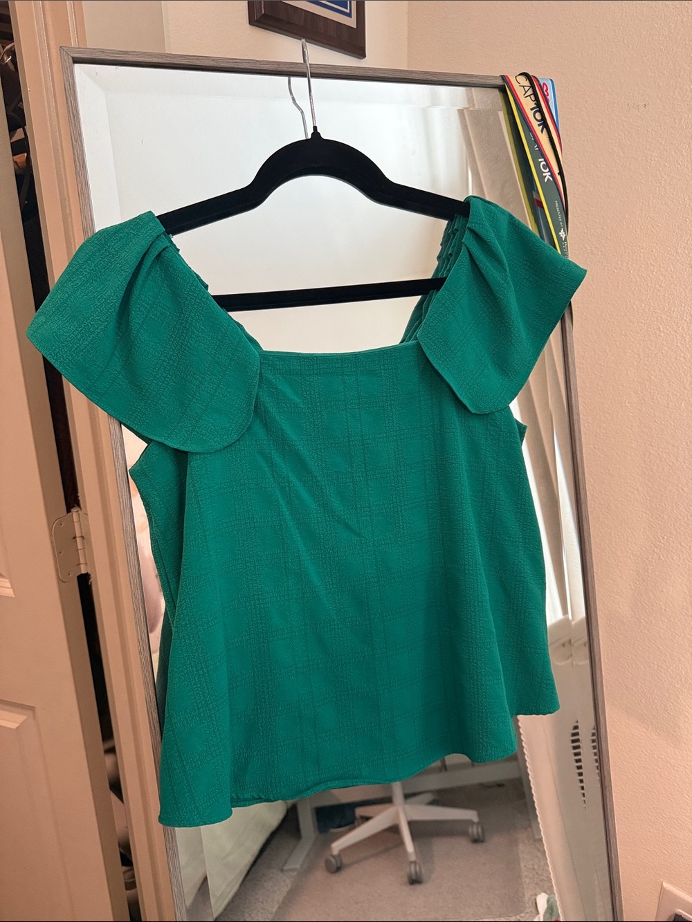 Cupio Teal Square Neck Top with Ruffle Cap Sleeves
